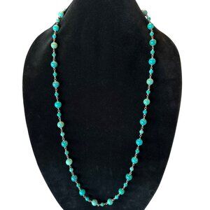 WK Whitney Kelly Sterling Silver Turquoise Beads Toggle Necklace Long